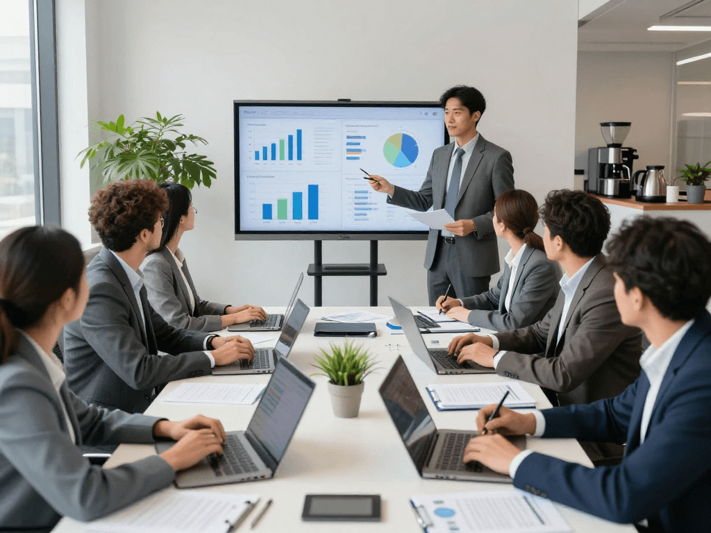 Wissen / Blog-Hub: Teamarbeit und Datenschutz in einer modernen Büroumgebung.
