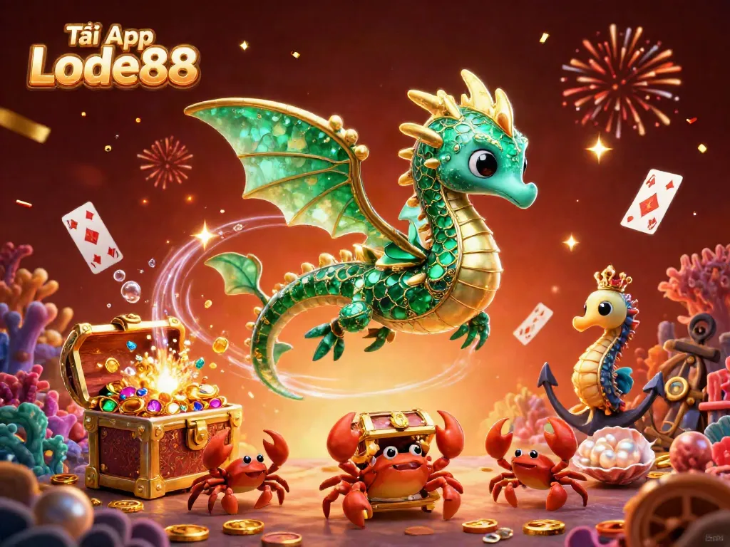 Join the fun with Tải App Lode88, as colorful gems and coins burst in a vibrant underwater casino adventure.