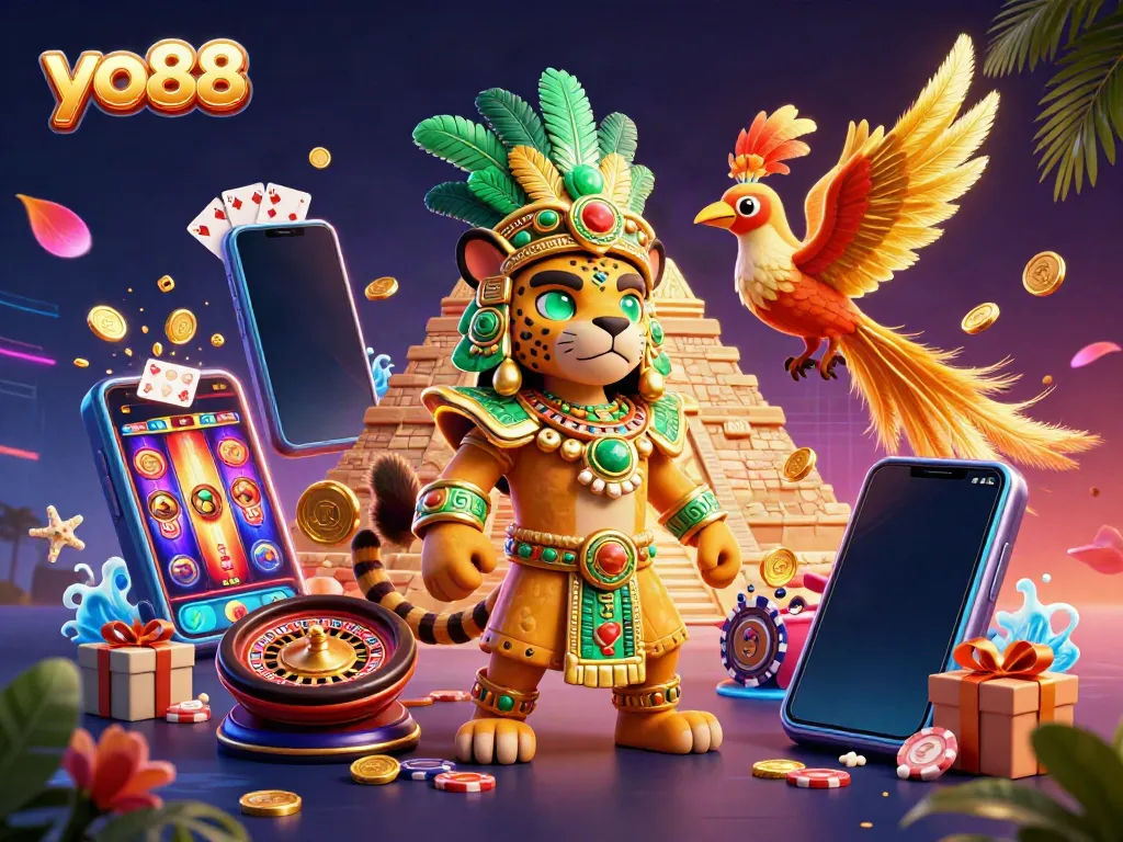 Engaging illustration showcasing the exciting world of yo88 with dynamic gambling elements and colorful characters.