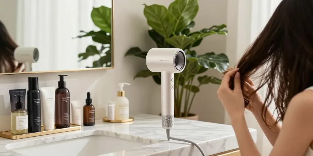 Laifen Air Pro Haartrockner auf einer Marmoroberfläche mit Stil.