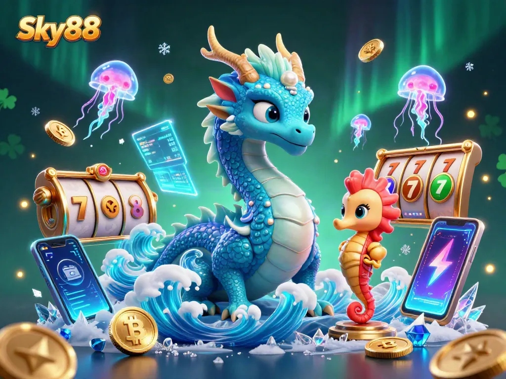 Experience thrilling wins at Sky88 with vibrant casino-themed 3D illustration showcasing a fantasy adventure.