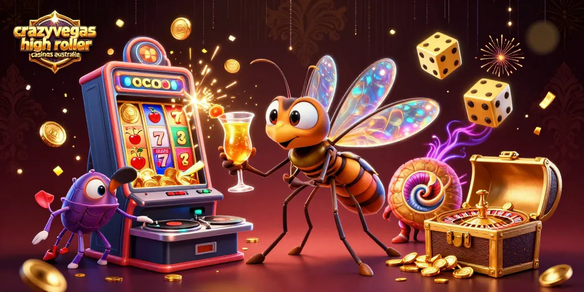 Experience the thrill at crazyvegas high roller casinos australia with a dynamic 3D casino scene featuring vibrant characters and games.