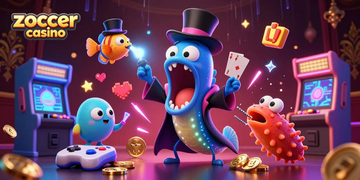 Experience the thrill at Zoccer Casino with magical underwater characters and vibrant casino elements.
