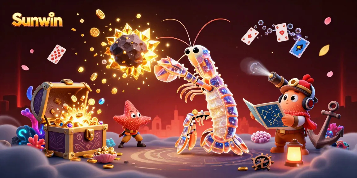 Sunwin showcases thrilling casino adventures with vibrant characters battling for gems and coins.
