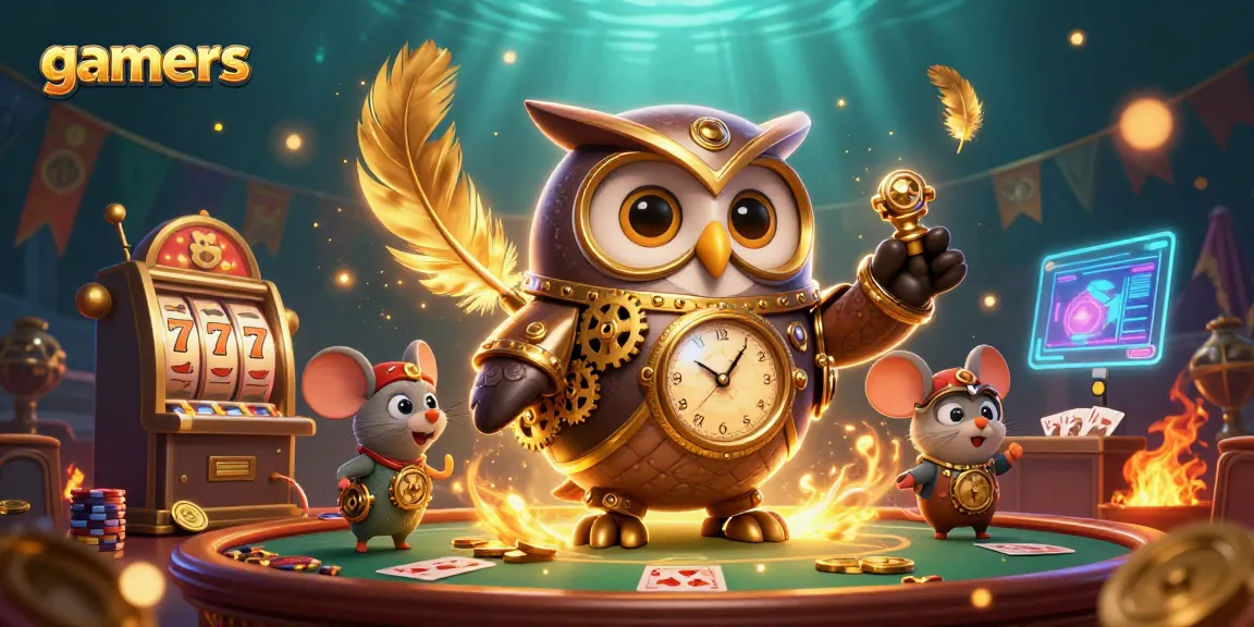 Gamers genießen ein spannendes Casino-Erlebnis mit einem Zeitreisenden-Eulensatz.