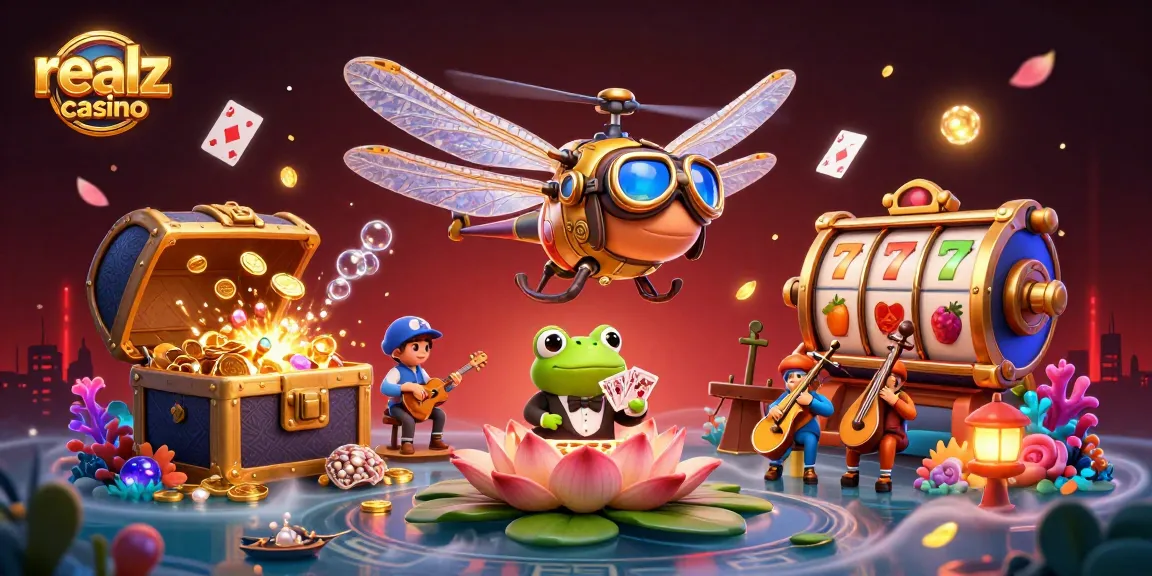 Experience the excitement of realz casino with engaging 3D visuals featuring games and a lively atmosphere.